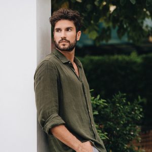 Camisa de lino verde